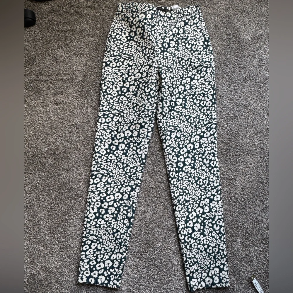 Zara Basic leopard cheetah Print‎ white cream teal blue dress pants skinny XS